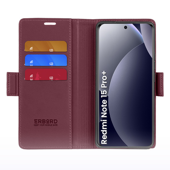 Husă flip lucioasă ERBORD Litchi pentru Xiaomi Redmi Note 15 Pro Plus 5G / Poco M8 Pro 5G