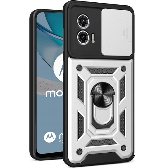 Husă blindată pentru Motorola Moto G53 5G, CamShield Slide, de argint