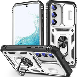 Husă blindată pentru Samsung Galaxy S23, CamShield Slide, alb / negru