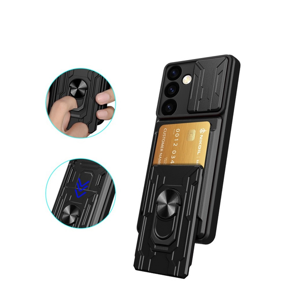 Husă blindată pentru Samsung Galaxy S24, Camera Slide Card Slot, negru