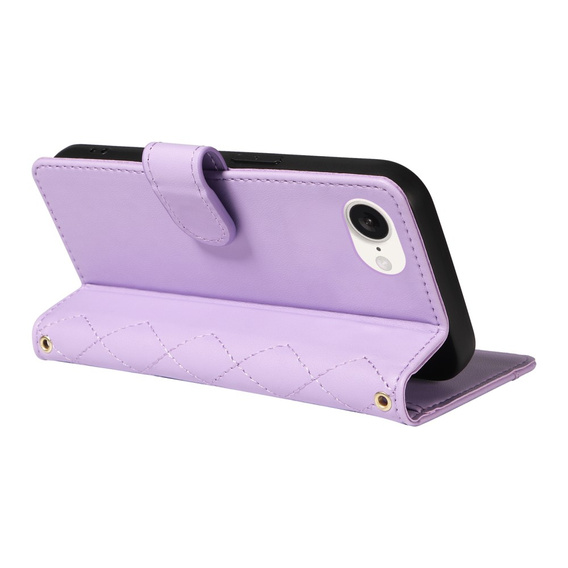 Husă cu clapetă pentru iPhone 16E, Rhombus Crossbody Leather, violet