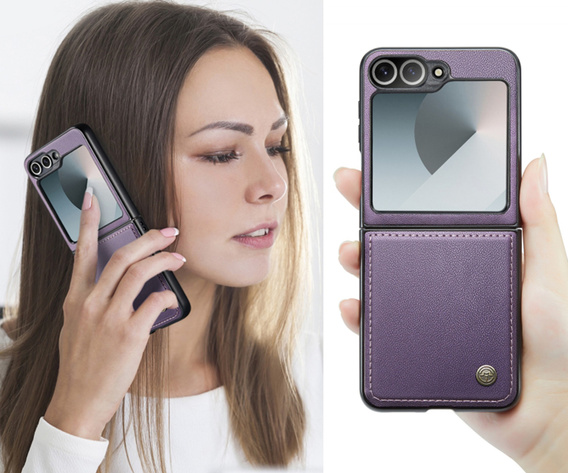 Husă pentru Samsung Galaxy Z Flip7 FE / Z Flip6, CASEME Litchi Leather, violet
