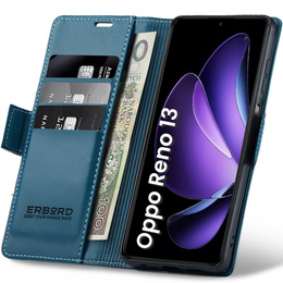 Husă pentru Oppo Reno 13, ERBORD Glossy Litchi, portofel cu clapetă, albastru