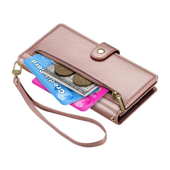 Cu clapetă pentru Oppo Reno 13F 5G, Wallet Zipper Pocket, roz