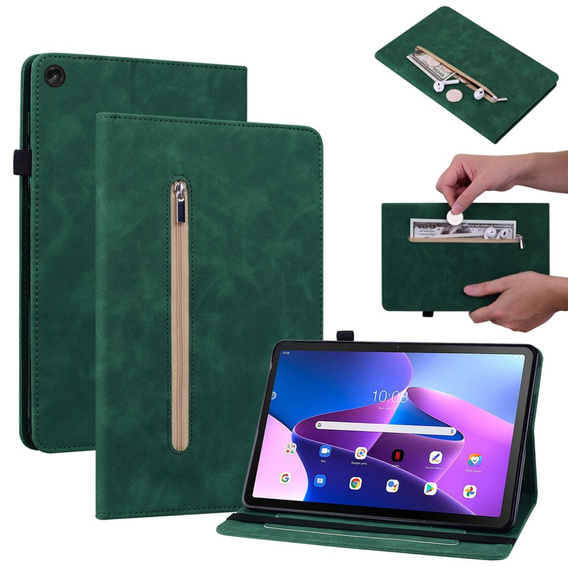 Husa pentru Lenovo Tab M10 10.1 Gen 3, Wallet Pen Slot, verde