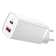 Baseus GaN2 Lite 65 W USB-C + USB-A încărcător de rețea, alb (UE)