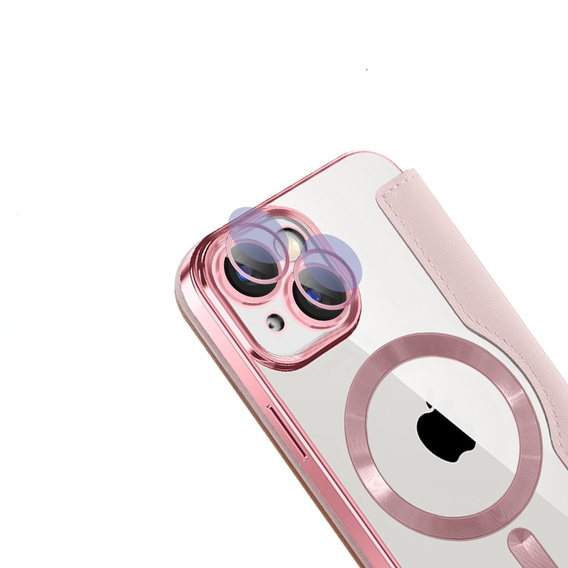 Cu clapetă pentru iPhone 15, RFID Wallet MagSafe CamShield, roz