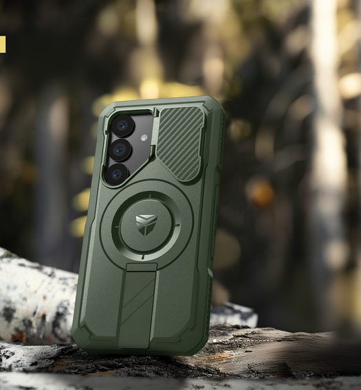 Husă blindată pentru Samsung Galaxy S25, Dexnor CamProtect MagSafe, verde (Două rame)