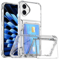 Husă pentru iPhone 16, Card Holder Kickstand, transparent