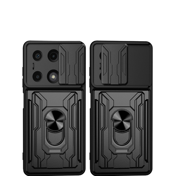 Husă blindată pentru Xiaomi Redmi Note 13 Pro 4G / Xiaomi Redmi Note 14S / Xiaomi Poco M6 Pro 4G, Camera Slide Card Slot, negru