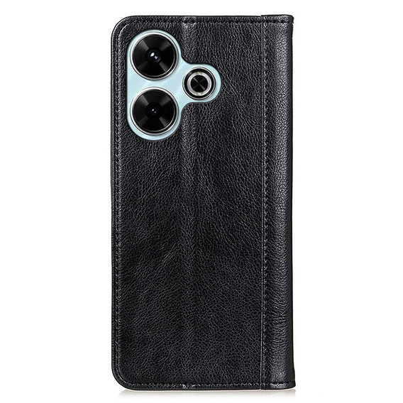 Husa cu clapetă pentru Xiaomi Redmi 13, Split Leather, negru