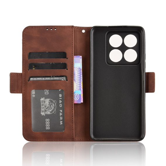Cu clapetă pentru Xiaomi 14T Pro, Card Slot, maro
