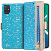 Carcasă cu clapetă pentru Samsung Galaxy A51, Wallet Pocket Zipper Lace, albastru