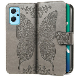 Cu clapetă pentru Realme 9i / Oppo A96, Butterfly, gri