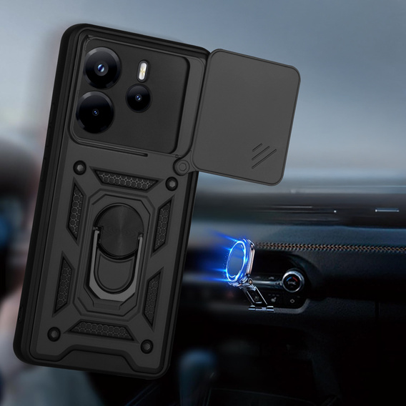 Husă blindată pentru Xiaomi Redmi Note 14 4G, CamShield Slide, negru