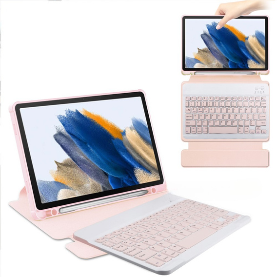 Husă pentru tastatură pentru Samsung Galaxy Tab A9+, Rotary 360° Leather, roz rose gold