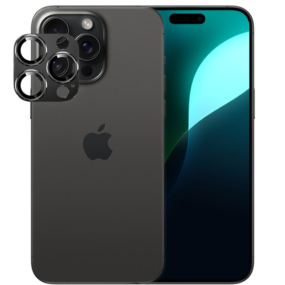 Geam de cameră pentru iPhone 16 Pro / 16 Pro Max, suprapunere din metal negru ERBORD