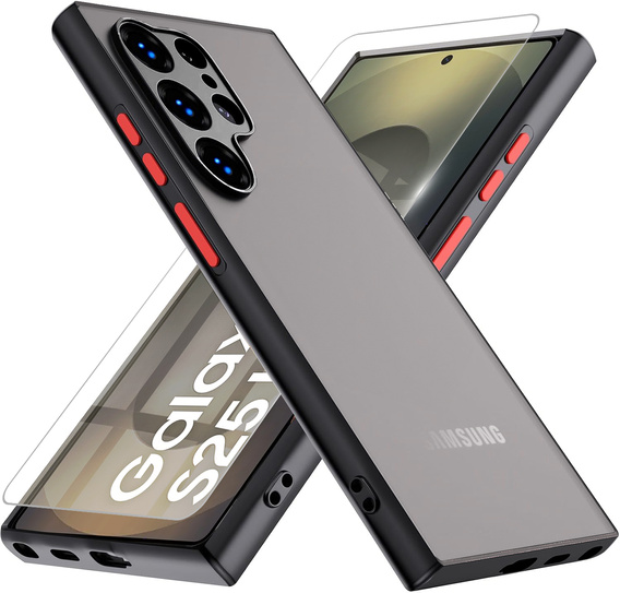 Husă din silicon pentru Samsung Galaxy S25 Ultra, cu protecție pentru cameră, transparent / negru + sticlă călită 9H