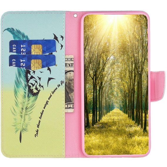 Cu clapetă pentru Samsung Galaxy A05s, Wallet, Feather, albastru