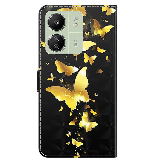 Cu clapetă pentru Xiaomi Redmi 13C / Poco C65, Wallet, Butterflies de aur