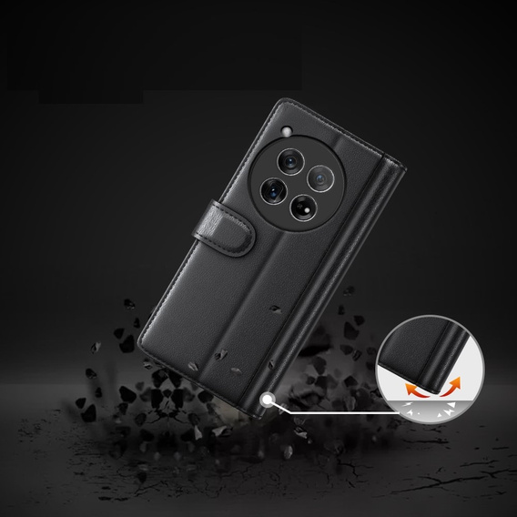 Husa cu clapetă pentru OnePlus 12 5G, Split Leather, negru