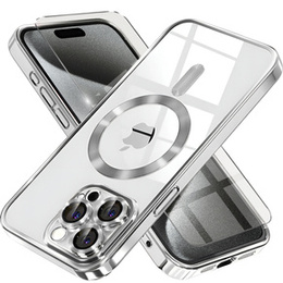 Husă pentru iPhone 15 Pro Max, Electro MagSafe, de argint + Sticlă pentru ecran