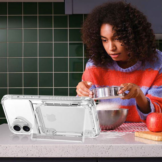 Husă pentru iPhone 16 Plus, Card Holder Kickstand, transparent