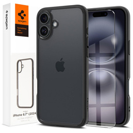 Carcasa Spigen pentru iPhone 16 Plus, Ultra Hybrid, negru + sticlă temperată 9H