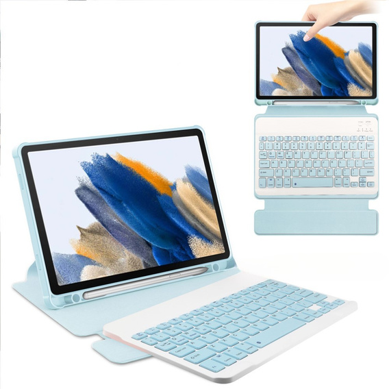 Husă pentru tastatură pentru Samsung Galaxy Tab A9+, Rotary 360° Leather, caz albastru