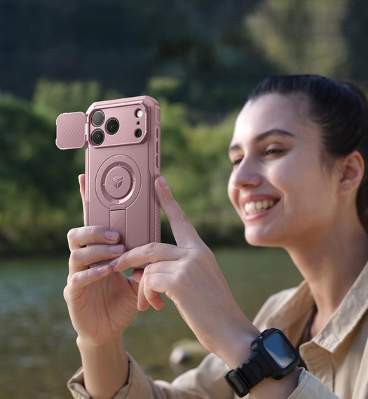 Carcasă blindată Dexnor cu suport și obturator de cameră, pentru MagSafe pentru iPhone 17 Pro