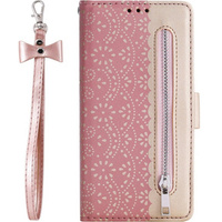 Carcasă cu clapetă pentru Samsung Galaxy A34 5G, Wallet Pocket Zipper Lace, roz