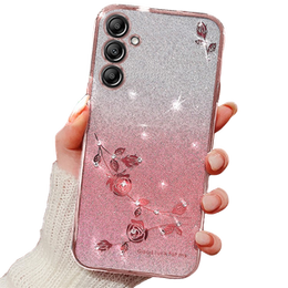 Husă pentru Samsung Galaxy A25 5G, Glitter Flower, roz rose gold