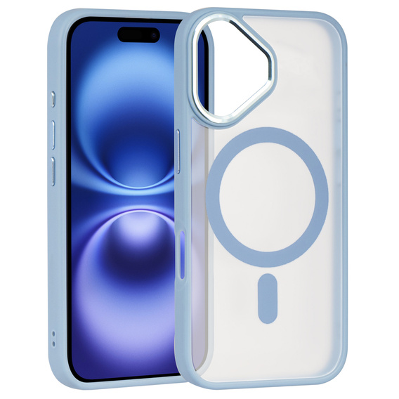 Husă pentru iPhone 16, pentru MagSafe, ERBORD Matt Case, transparent / albastru + sticlă pentru ecran