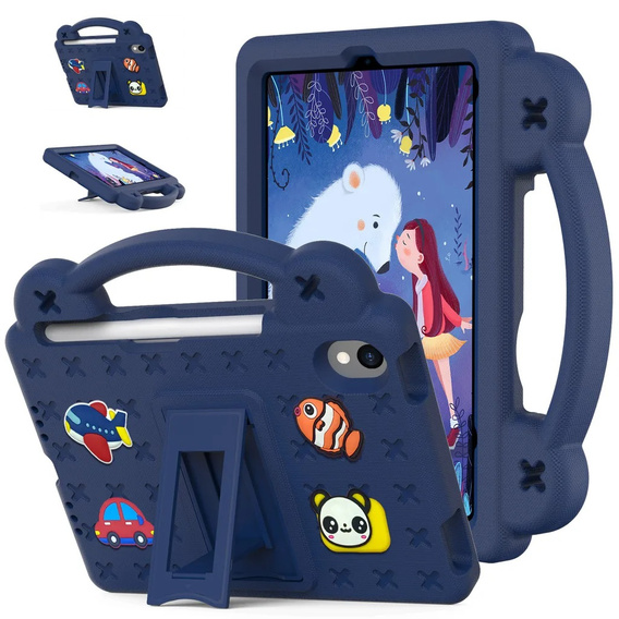 Husă pentru copii pentru iPad mini 8.3" 2021 (6 gen.) / iPad mini 8.3" 2024 (7 gen.), Cute Patterns, cu suport, albastru închis