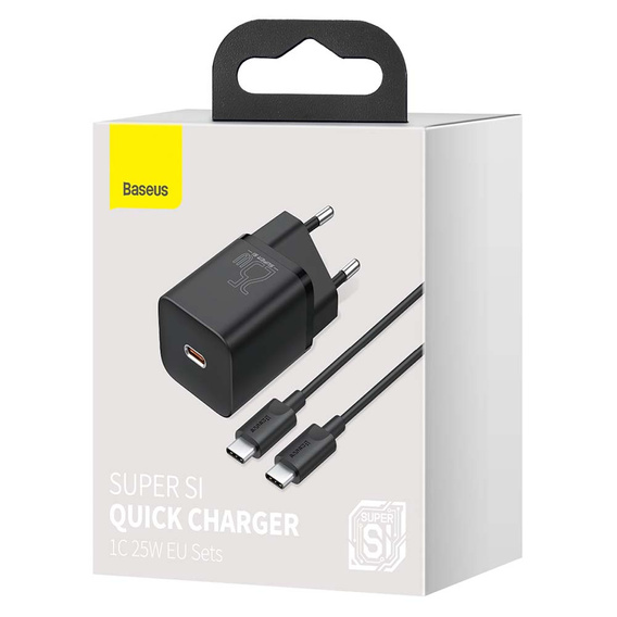 Baseus Super Si PD 25 W USB-C încărcător de rețea + cablu USB-C, negru
