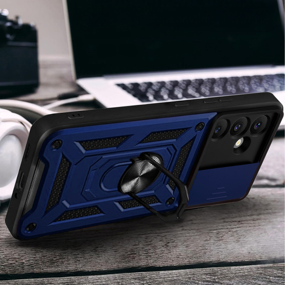 Husă blindată pentru Samsung Galaxy S24 FE, CamShield Slide, albastru