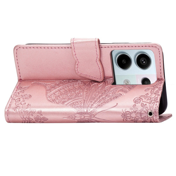Cu clapetă pentru Xiaomi Redmi Note 13 Pro 5G, Butterfly, roz rose gold