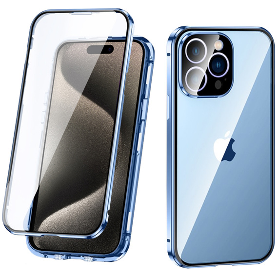 Husa pentru iPhone 15 Pro Max, Magnetic Dual Glass, albastru