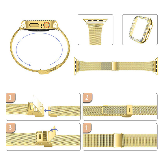 Etui z folią ochronną + Bransoleta Milanese do Apple Watch 1/2/3/4/5/6/SE (42/44MM), Black