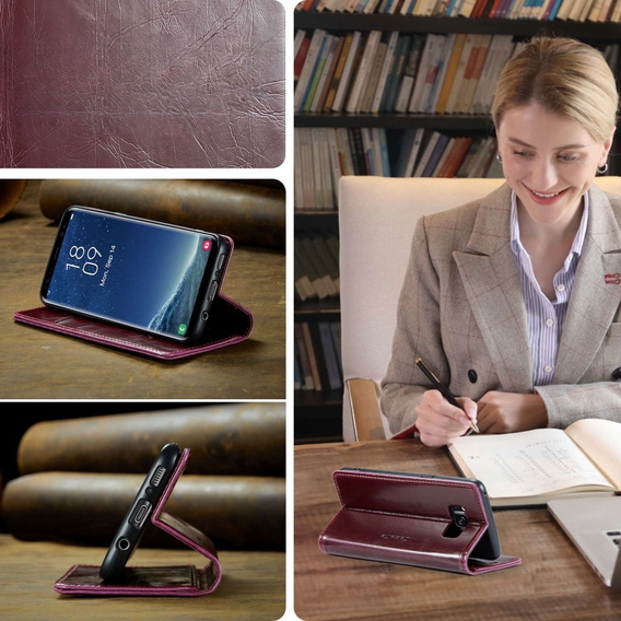 Carcasă flip CASEME pentru Samsung Galaxy S8, Waxy Textured, roșu