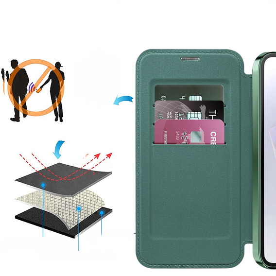 Cu clapetă pentru Samsung Galaxy A36, RFID Wallet MagSafe CamShield, verde