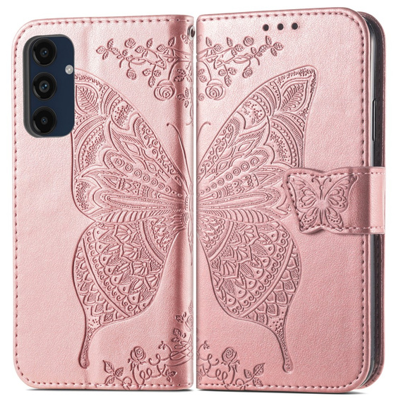 Cu clapetă pentru Samsung Galaxy A16, Butterfly, roz rose gold