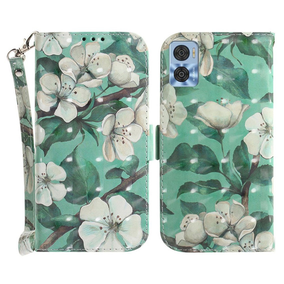 Cu clapetă pentru Motorola Moto E22 / E22i, Wallet, flowers, alb
