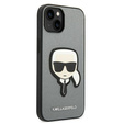 Karl Lagerfeld Huse pentru iPhone 14, Saffiano Karl's Head Patch, de argint