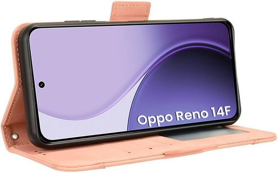 Carcasă flip pentru Oppo Reno 14F, slot pentru card, portofel, roz