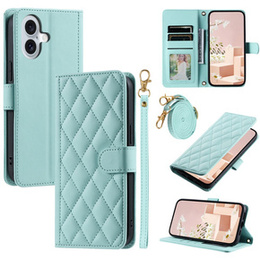 Husă cu clapetă pentru iPhone 16 Plus, Rhombus Crossbody Leather, verde
