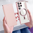 Cu clapetă pentru Samsung Galaxy S24 Ultra, RFID Wallet MagSafe CamShield, roz