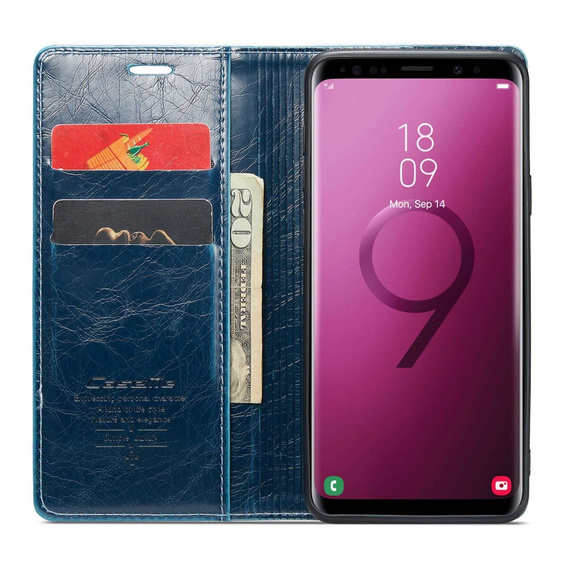 Carcasă flip CASEME pentru Samsung Galaxy S9, Waxy Textured, albastru