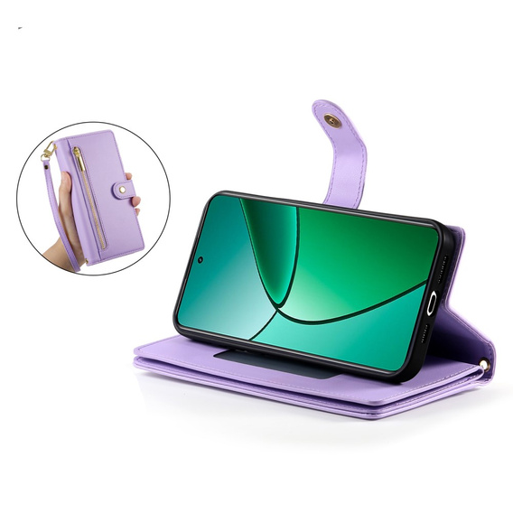 Cu clapetă pentru Realme 14 Pro 5G, Wallet Zipper Pocket, violet