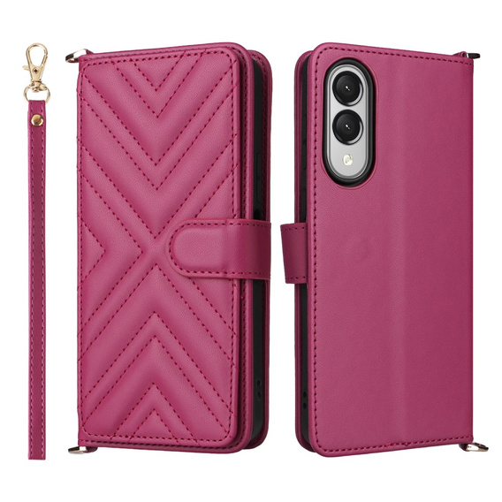 Carcasă cu clapetă pentru Samsung Galaxy S25 Edge, Crossbody Leather Wallet, maroon